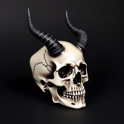 Demon Skull with Curved Horns