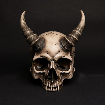 Demon Skull with Curved Horns