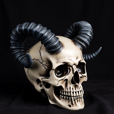 Demon Skull with Curved Horns