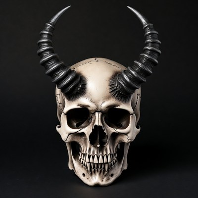 Demon Skull with Curved Horns