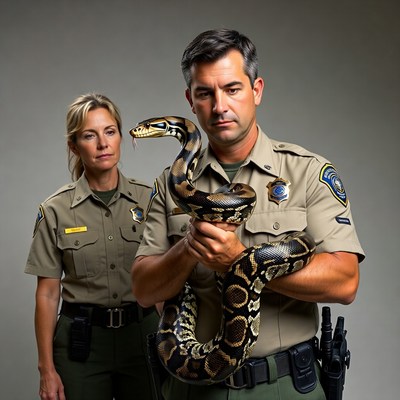 Rangers Holding Ball Python Snake