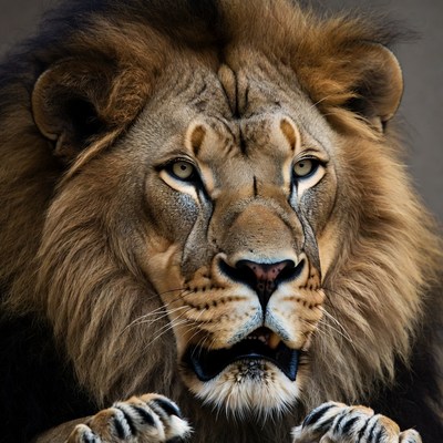 Close-up lion roaring fiercely