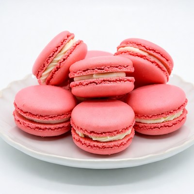 Pink Macarons on White Plate