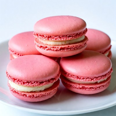 Stacked Pink Macarons on White Plate