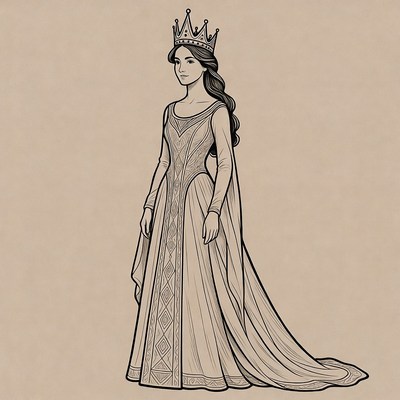 Queen in flowing medieval gown