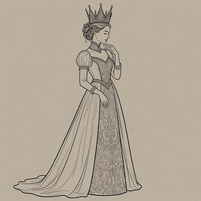 Queen in Elegant Gown Thinking