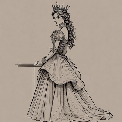 Elegant woman in Victorian gown with crown