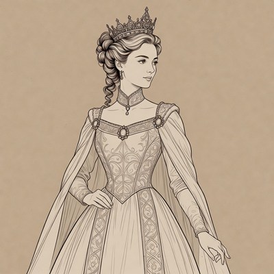 Elegant Woman Wearing Crown and Gown