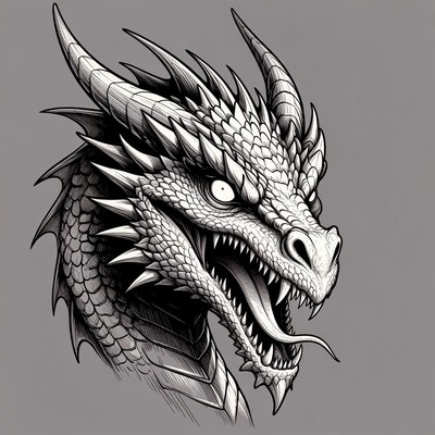 Roaring Dragon Head Illustration