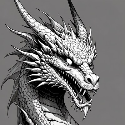 Roaring Dragon Head Illustration
