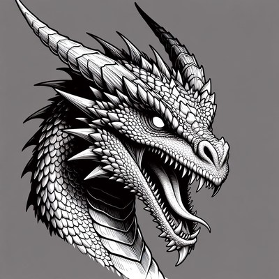 Roaring Dragon Head Illustration