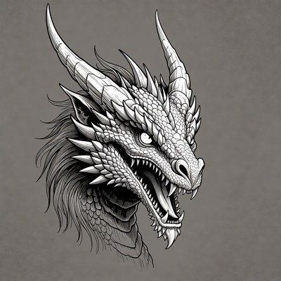 Roaring Dragon Head Illustration
