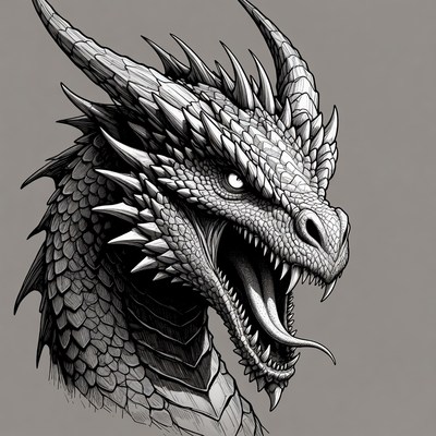 Roaring Dragon Head Illustration