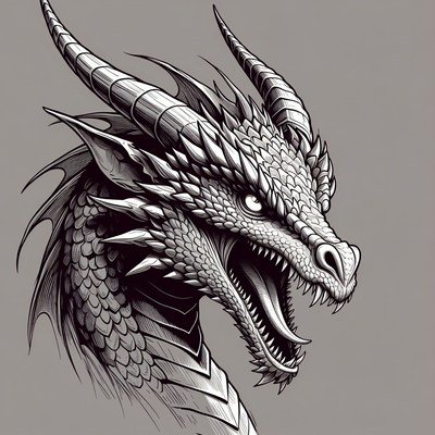 Roaring Dragon Head Illustration