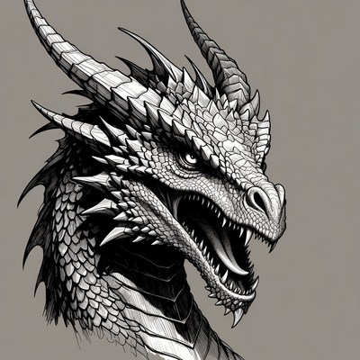 Roaring Dragon Head Illustration