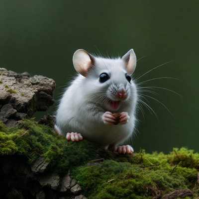 White mouse eating nut