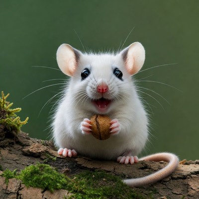 White mouse eating nut