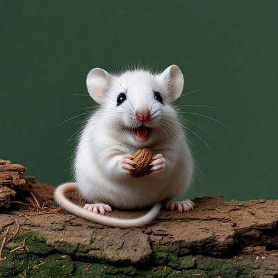 White mouse eating nut