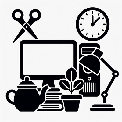 Office Desk Clipart with Computer and Plant