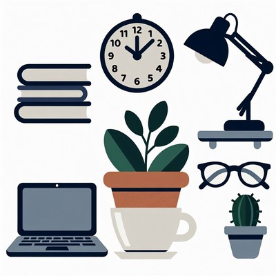 Office Desk Items Clipart Set