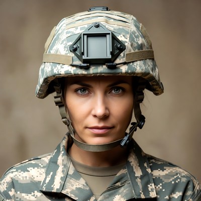 Woman in Camouflage Helmet