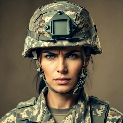 Woman in Camouflage Tactical Helmet