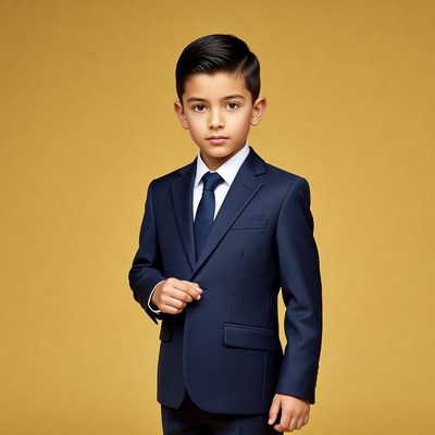 Young boy in navy suit