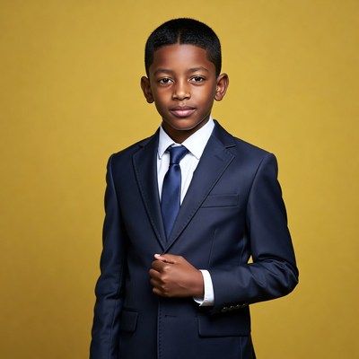 Young African-American boy in navy suit
