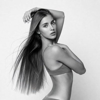 Woman posing with flowing long hair
