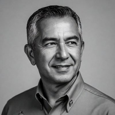 Smiling man in uniform shirt