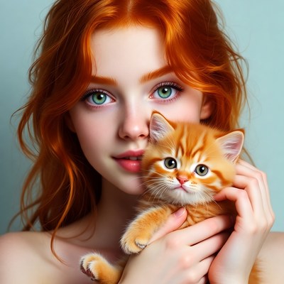 Woman holding orange kitten