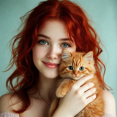 Woman holding orange kitten