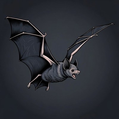Flying bat with open mouth