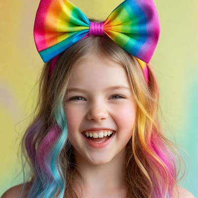 Girl with rainbow bow and hair