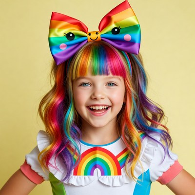 Girl with rainbow hair and bow