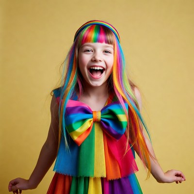 Girl with rainbow hair smiling