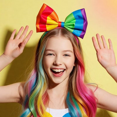Girl with rainbow bow and hair