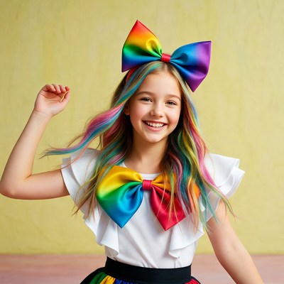 Girl with rainbow hair and bow