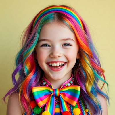 Girl with rainbow hair smiling