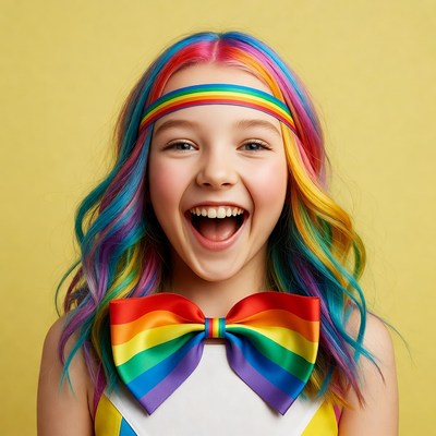 Girl with rainbow hair and bowtie