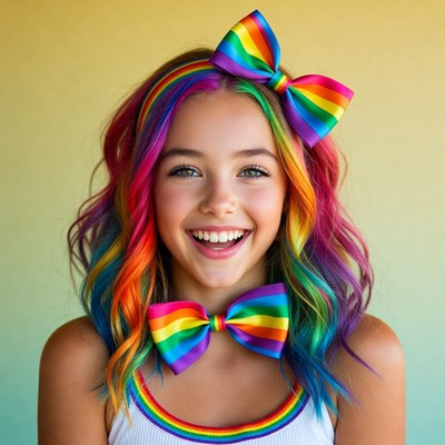 Girl with rainbow hair and bows