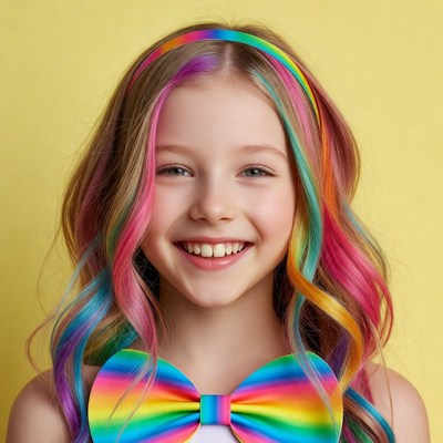 Girl with rainbow hair and bow