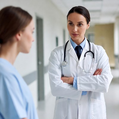 Doctor woman talking to nurse