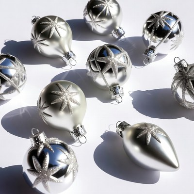 Shiny Silver Christmas Ornaments