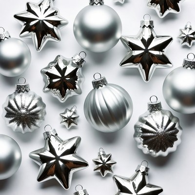 Silver Christmas Ornaments on White