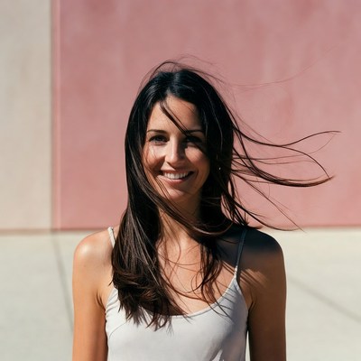 Smiling woman with flowing hair