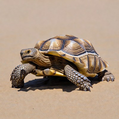 Sulcata tortoise on sand