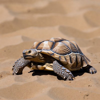 Leopard tortoise on sand