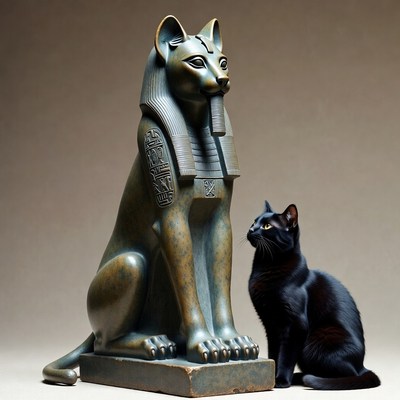 Black Cat Beside Egyptian Sphinx Statue