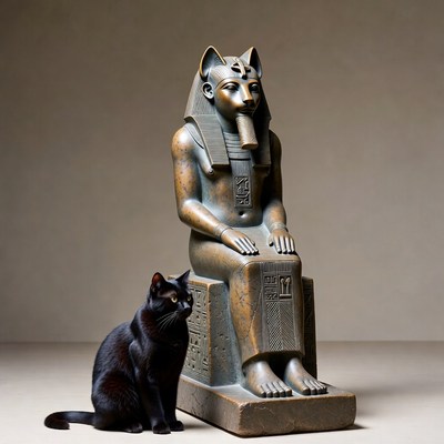 Black Cat Beside Egyptian Statue